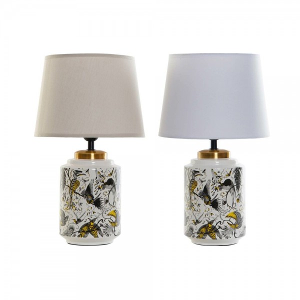 Επιτραπέζιο Φωτιστικό DKD Home Decor Λευκό Μπεζ βαμβάκι Πήλινα 220 V 40 W Πουλιά (2 pcs) (25 x 25 x 42 cm)