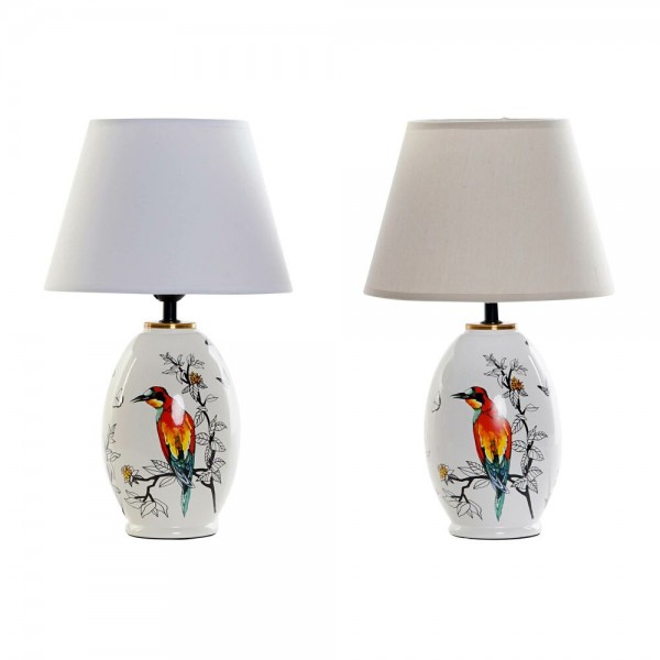 Επιτραπέζιο Φωτιστικό DKD Home Decor Λευκό Μπεζ λινό Πήλινα 220 V 40 W Πουλιά (2 pcs) (25 x 25 x 41 cm)