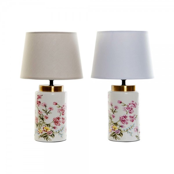 Επιτραπέζιο Φωτιστικό DKD Home Decor Λευκό Μπεζ λινό Πήλινα 220 V 40 W (2 pcs) (25 x 25 x 42 cm)