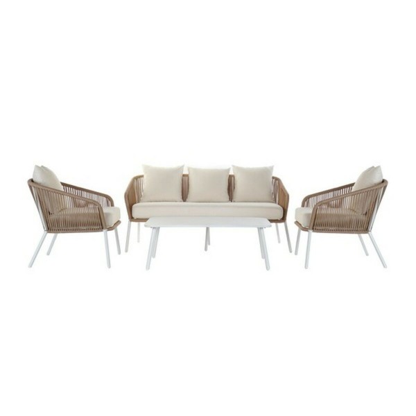 Σετ Καναπές και Τραπέζι DKD Home Decor MB-179038 Μπεζ Κήπος πολυεστέρας Σχοινί Αλουμίνιο (151,5 x 72 x 70 cm) (4 pcs)
