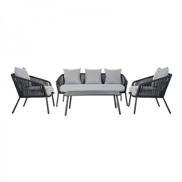 Σετ Καναπές και Τραπέζι DKD Home Decor MB-179039 Γκρι Κήπος πολυεστέρας Σχοινί Αλουμίνιο (151,5 x 72 x 70 cm) (4 pcs)