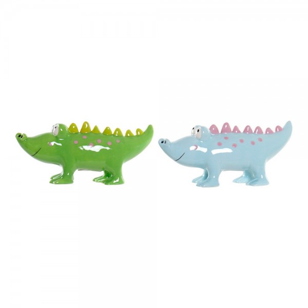 Kουμπαράς DKD Home Decor Μπλε Πράσινο Κροκόδειλος Dolomite (2 pcs)