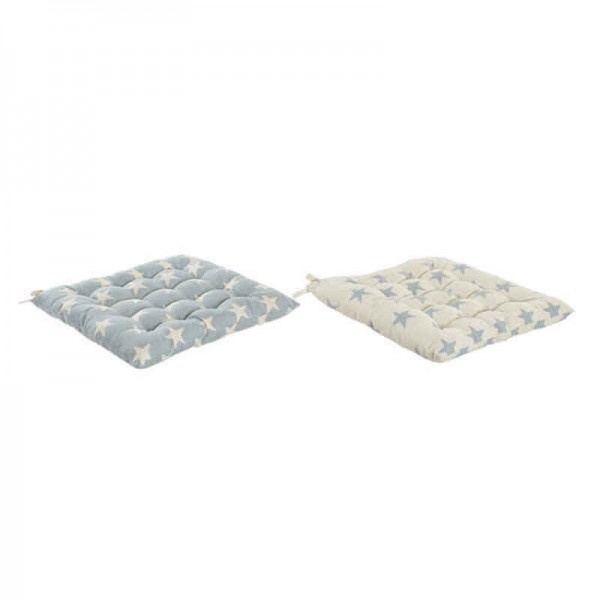 Μαξιλάρι έδρας DKD Home Decor Μπλε βαμβάκι Λευκό (2 pcs) (40 x 6 x 40 cm)