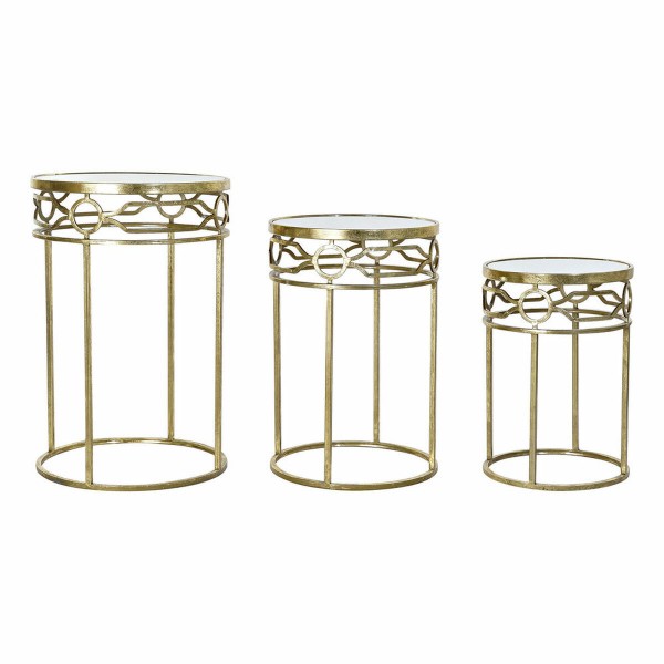 Σετ με 3 τραπέζια DKD Home Decor Καθρέφτης Χρυσό Μέταλλο (46 x 46 x 70 cm) (3 pcs)