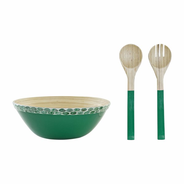 Σαλατιέρα DKD Home Decor Πράσινο Διακοσμητική κανάτα Φυσικό (3 pcs) (30 x 30 x 11 cm)
