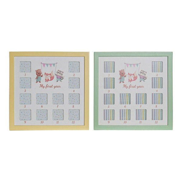 Κορνίζα DKD Home Decor My First Year Πολλαπλές Ξύλο MDF Zώα (2 pcs) (32 x 1.5 x 32 cm)