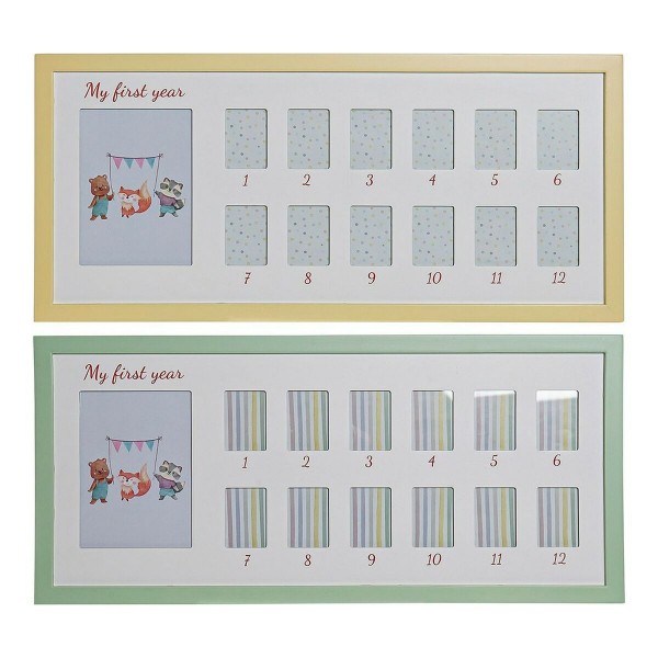 Κορνίζα DKD Home Decor My First Year Πολλαπλές Ξύλο Zώα (2 pcs) (63 x 2 x 29 cm)