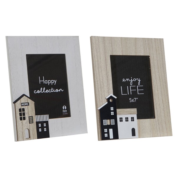 Κορνίζα DKD Home Decor Φυσικό Μαύρο Λευκό Ξύλο MDF Σπίτια Σκανδιναβικός (21,5 x 2 x 26,5 cm) (x2)