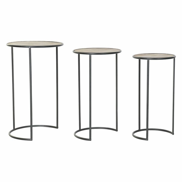 Σετ 3 Τραπεζάκια DKD Home Decor Έλατο Φυσικό Μαύρο Μέταλλο Vintage (40 x 40 x 66 cm) (3 pcs)
