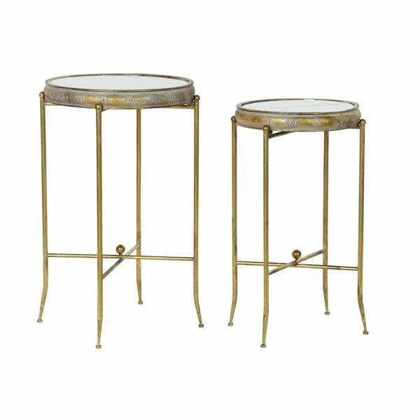 Βοηθητικό Τραπέζι DKD Home Decor Μέταλλο Καθρέφτης (2 pcs) (32 x 32 x 60 cm) (41 x 41 x 65 cm)