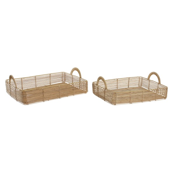 Σετ Δίσκων DKD Home Decor x2 Μέταλλο Ανοιχτό καφέ ρατάν (47 x 35 x 16 cm)