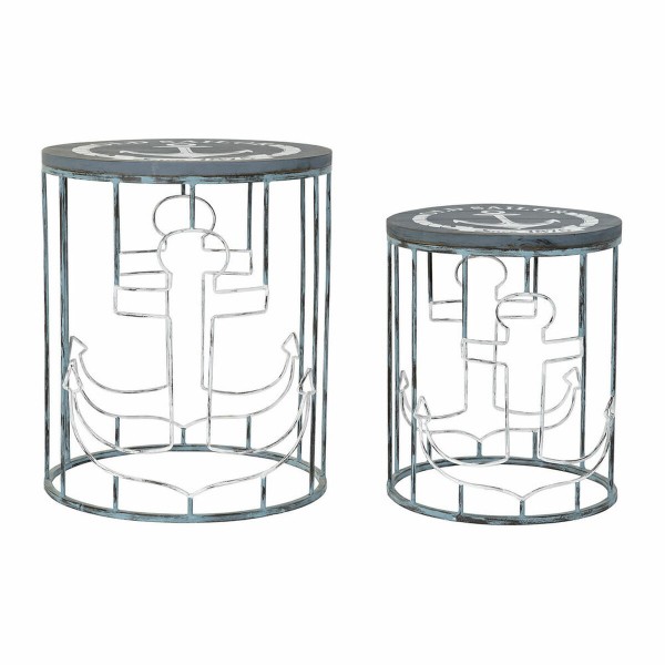Σετ 2 Τραπεζάκια DKD Home Decor Μπλε Λευκό Μέταλλο Ξύλο MDF (50 x 50 x 60 cm) (40 x 40 x 48 cm)