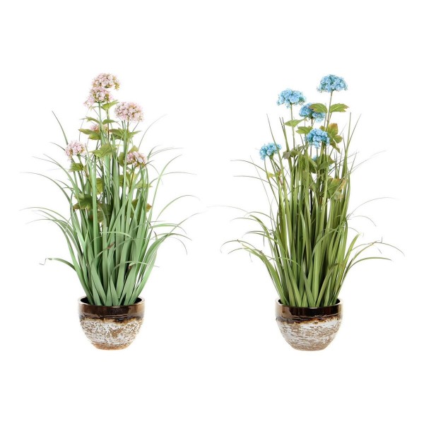 Διακοσμητικό Φυτό DKD Home Decor Μπλε Ροζ PVC Πορσελάνη (2 pcs) (20 x 20 x 78 cm)