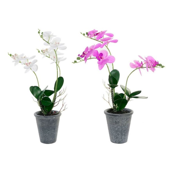 Διακοσμητικό Φυτό DKD Home Decor Λευκό Γκρι Ύφασμα Πήλινα Λιλά (2 pcs) (30 x 22 x 51 cm)