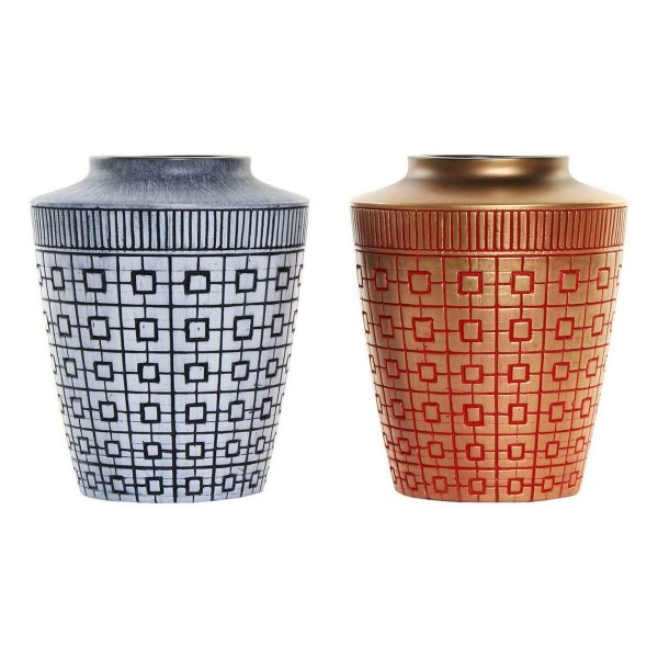 Βάζο DKD Home Decor Μπλε Κόκκινο Ρητίνη Ανατολικó (2 pcs) (17 x 17 x 20 cm)