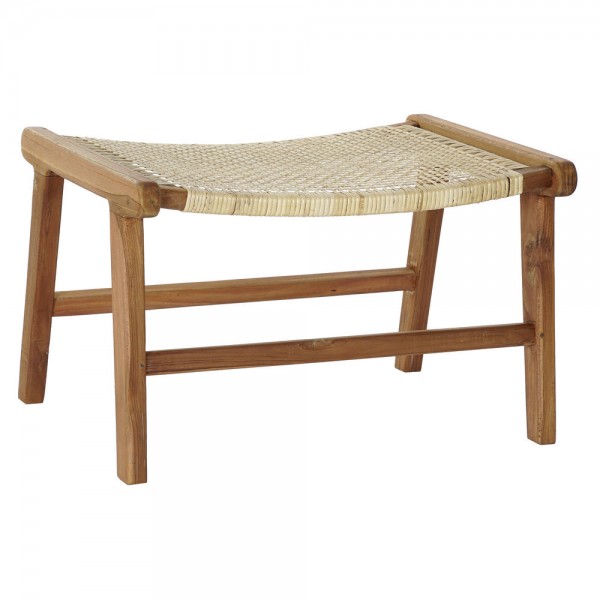 Σκαμπό DKD Home Decor   Φυσικό Ξύλο Τικ Ανοιχτό καφέ ρατάν (65 x 47 x 40 cm)