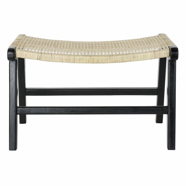 Σκαμπό DKD Home Decor 8424001823192 Φυσικό Ξύλο Τικ Μαύρο ρατάν (65 x 47 x 40 cm)