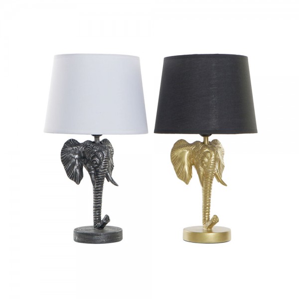 Επιτραπέζιο Φωτιστικό DKD Home Decor Λευκό Μαύρο πολυεστέρας Ρητίνη 220 V Χρυσό Ελέφαντας 50 W (2 pcs) (25 x 25 x 44 cm)