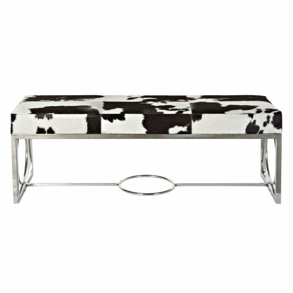 Σκαμπό DKD Home Decor   Μαύρο Χάλυβας Δέρμα Λευκό (122 x 41 x 44 cm)