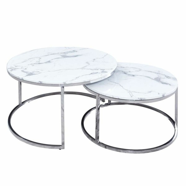Σετ με 2 τραπέζια DKD Home Decor Ασημί Χάλυβας Μάρμαρο (91,5 x 91,5 x 46 cm)