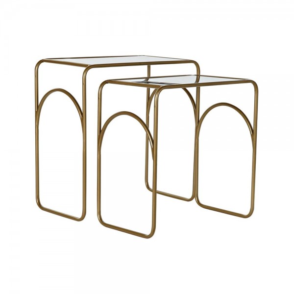 Σετ 2 Τραπεζάκια DKD Home Decor Κρυστάλλινο Χρυσό Μέταλλο Σύγχρονη (55 x 30 x 55 cm) (2 pcs)