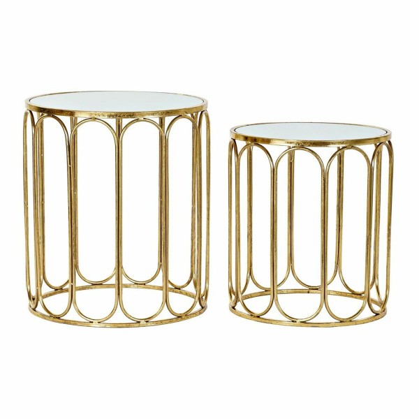 Σετ 2 Τραπεζάκια DKD Home Decor Καθρέφτης Χρυσό Μέταλλο (43 x 43 x 51 cm) (2 pcs)