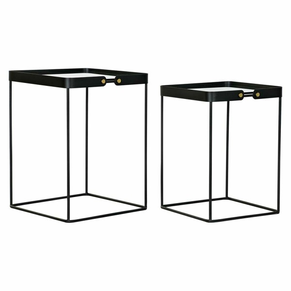 Σετ 2 Τραπεζάκια DKD Home Decor Κρυστάλλινο Μαύρο Χρυσό Μέταλλο (42 x 42 x 56 cm) (2 pcs)