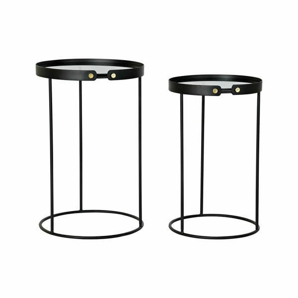 Σετ 2 Τραπεζάκια DKD Home Decor Κρυστάλλινο Μαύρο Χρυσό Μέταλλο (38 x 38 x 59 cm) (2 pcs)