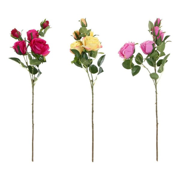 Decorative Flowers DKD Home Decor Κίτρινο Ροζ Ύφασμα πολυαιθυλένιο Φούξια (3 pcs)