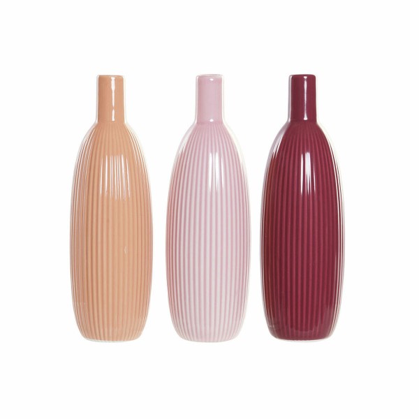 Βάζο DKD Home Decor Ροζ Πορσελάνη Shabby Chic Κοράλι τερακότα (3 pcs) (10 x 10 x 32 cm)