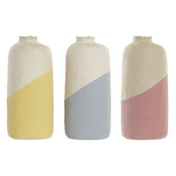 Βάζο DKD Home Decor Μπλε Ροζ τερακότα Κίτρινο Πήλινα (13 x 12 x 28 cm) (3 pcs)