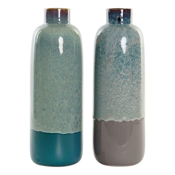 Βάζο DKD Home Decor Μπλε Πράσινο Πορσελάνη Boho (2 pcs) (12 x 12 x 35 cm)