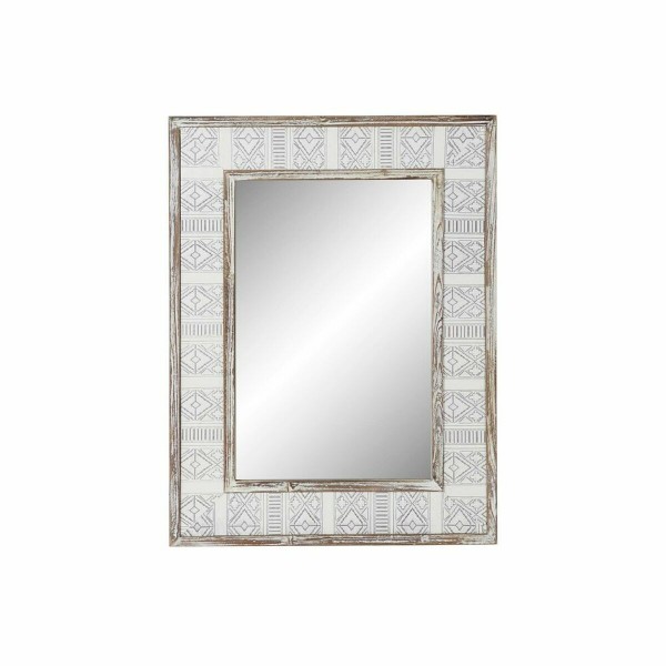 Τοίχο καθρέφτη DKD Home Decor Καμβάς Φυσικό Ξύλο Λευκό Μαρινάτος (60 x 2,5 x 80 cm)