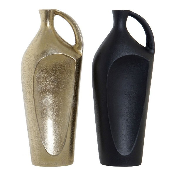 Βάζο DKD Home Decor Με λαβές Μαύρο Αλουμίνιο 14 x 8 x 34 cm (2 pcs)