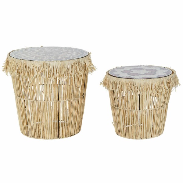 Σετ 2 Τραπεζάκια DKD Home Decor Κρυστάλλινο Φυσικό Μαύρο Αποικιακό Σίδερο Κλωστές Rafia (40,5 x 40,5 x 40 cm) (2 pcs)