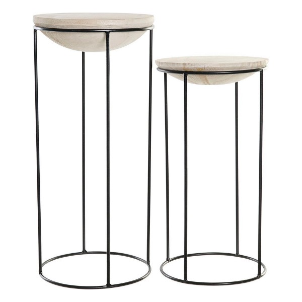 Σετ με 2 τραπέζια DKD Home Decor Φυσικό Μαύρο Σίδερο Ξυλο παουλόβνια (28 x 28 x 62,5 cm)
