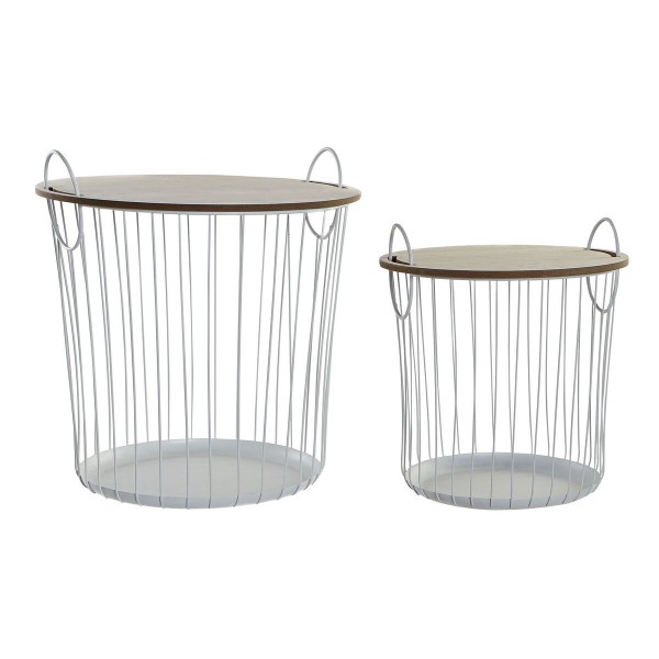 Σετ με 2 τραπέζια DKD Home Decor Φυσικό MDF Λευκό Σίδερο (43 x 43 x 46 cm)