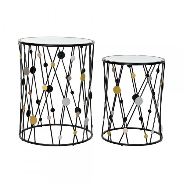 Σετ 2 Τραπεζάκια DKD Home Decor Καθρέφτης Ασημί Μαύρο Χρυσό Μέταλλο (46 x 46 x 59,5 cm) (2 pcs)