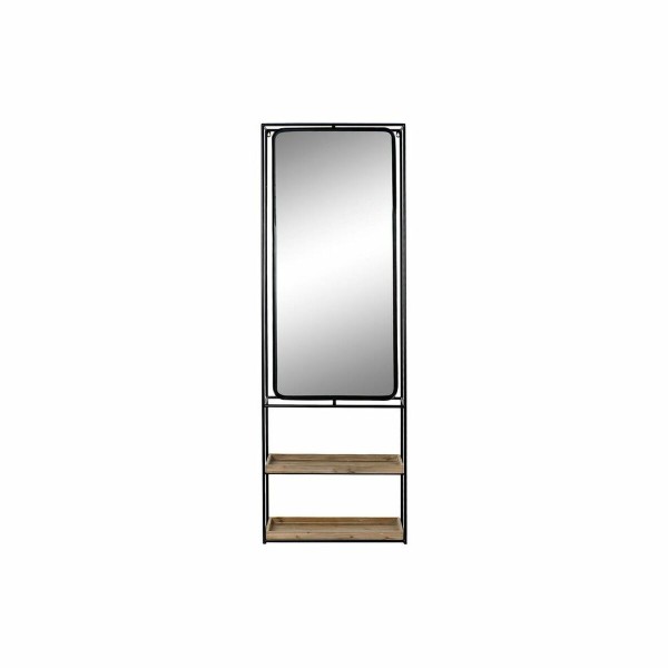 Τοίχο καθρέφτη DKD Home Decor Καθρέφτης Φυσικό Μαύρο Μέταλλο Ξύλο (60 x 17 x 183 cm)