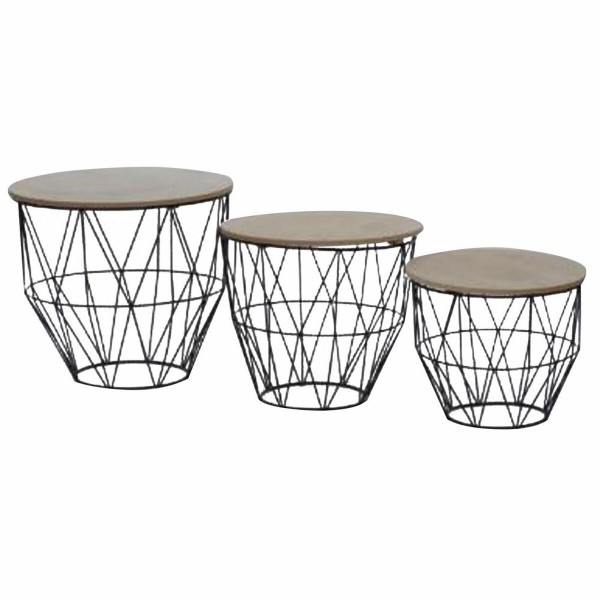 Βοηθητικό Τραπέζι DKD Home Decor Μέταλλο Ξύλο MDF (3 pcs) (40 x 40 x 36 cm)