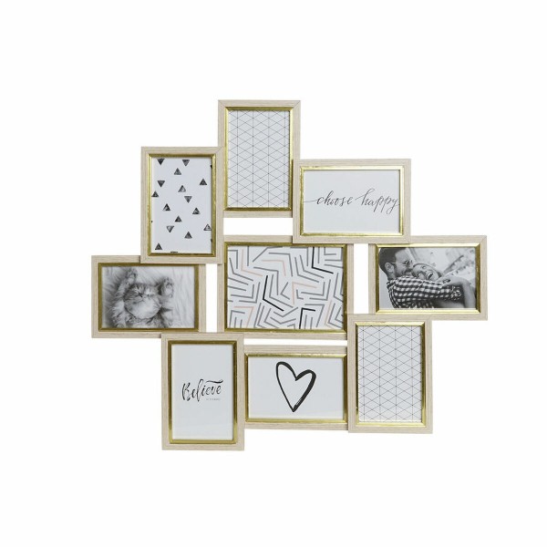 Κορνίζα DKD Home Decor S3024131 Φύλλα Φυσικό Χρυσό Ξύλο Ανανάς Λευκό Τροπικό (58,5 x 3 x 51 cm)