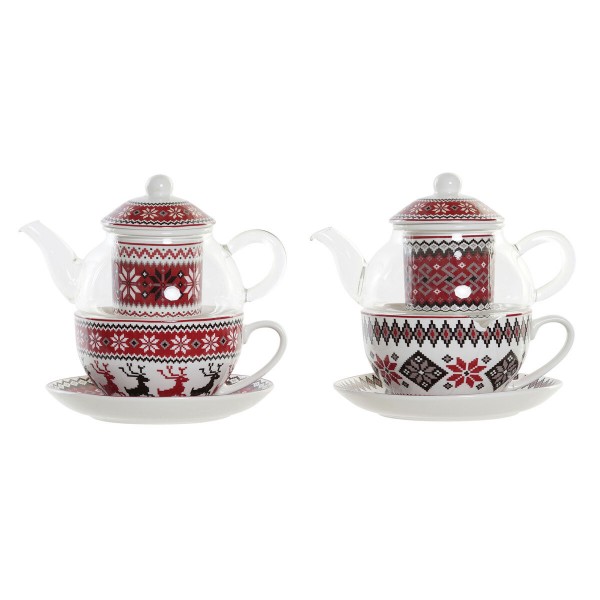 Τσαγιέρα DKD Home Decor Χριστουγεννιάτικο στεφάνι Κρυστάλλινο Πορσελάνη Κόκκινο Λευκό (250 ml) (x2)