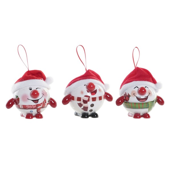 Χριστουγεννιάτικη μπάλα DKD Home Decor Κόκκινο Λευκό PVC Χιονάνθρωπος (3 Μονάδες)