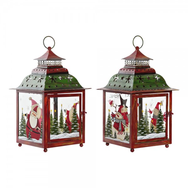 Lanterne DKD Home Decor Χριστουγεννιάτικο στεφάνι Άη Βασίλης Κόκκινο Πράσινο Μέταλλο Κρυστάλλινο (2 pcs) (21 x 21 x 37 cm)