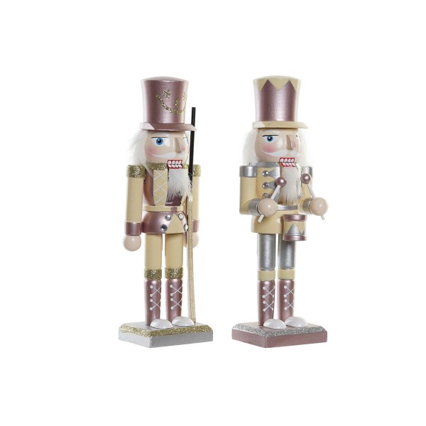 Χριστουγεννιάτικο Στολίδι DKD Home Decor Ξύλο Γκλίτερ Καρυοθραύστης (8 x 6 x 25 cm) (x2)