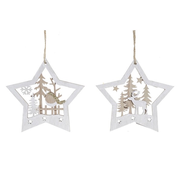 Χριστουγεννιάτικο Στολίδι DKD Home Decor Ξύλο Αστέρι Τάρανδος (13 x 1 x 13 cm) (x2)
