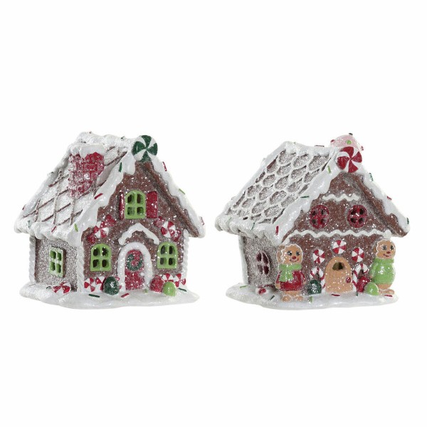 Χριστουγεννιάτικο Στολίδι DKD Home Decor Ρητίνη Σπίτι (2 pcs) (13 x 10 x 14 cm)