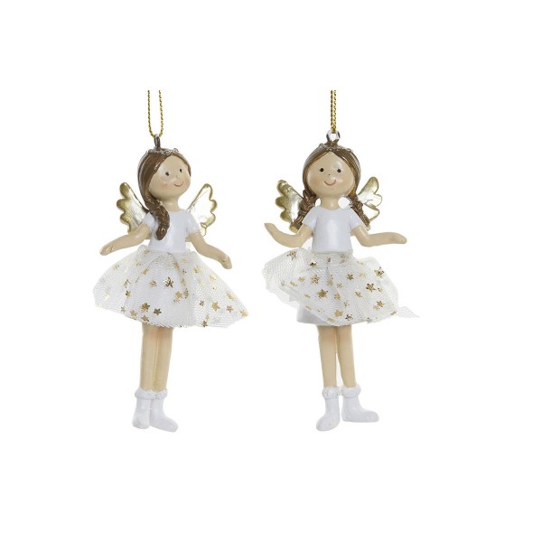 Χριστουγεννιάτικο Στολίδι DKD Home Decor Ρητίνη Άγγελος (5 x 3 x 10 cm) (x2)