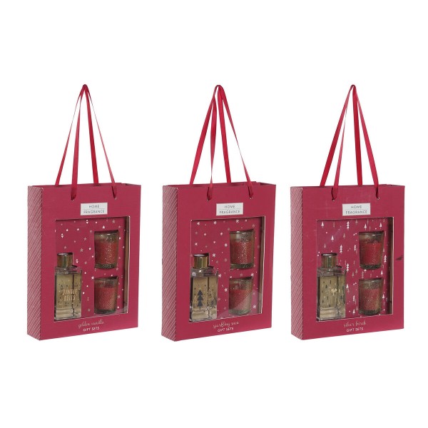 Σετ Δώρου της DKD Home Decor Κρυστάλλινο Χριστουγεννιάτικο στεφάνι Κερί (100 ml) (3 Μονάδες)
