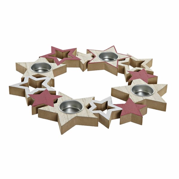 Κηροπήγιο DKD Home Decor Λευκό Κόκκινο Ξύλο (4 Τεμάχια) (32 x 32 x 1.9 cm)